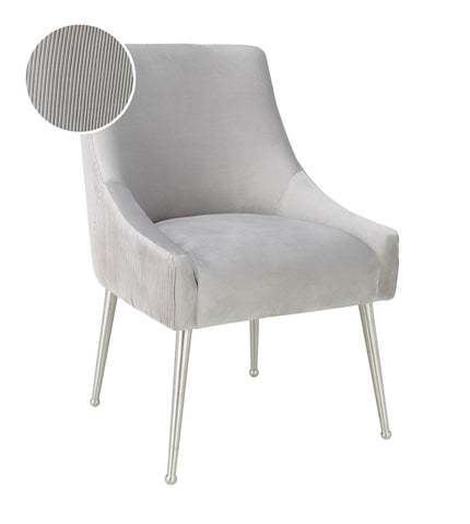 Beatrix Pleated Light Grey Velvet Side Chair - Silver Legs Model: TOV-D6398