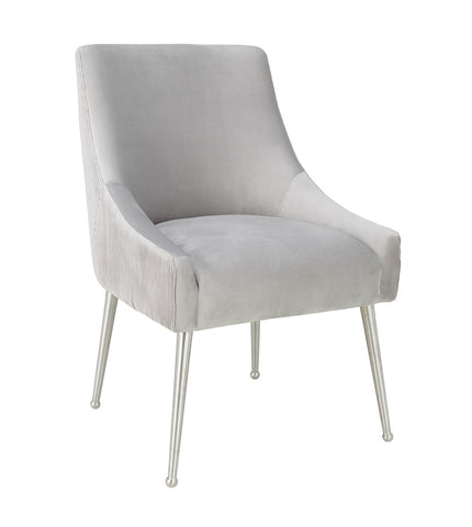 Beatrix Pleated Light Grey Velvet Side Chair - Silver Legs Model: TOV-D6398