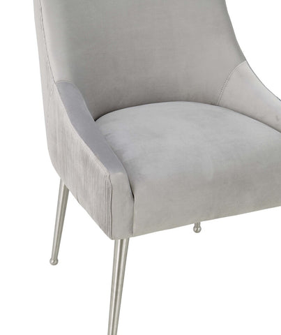 Beatrix Pleated Light Grey Velvet Side Chair - Silver Legs Model: TOV-D6398