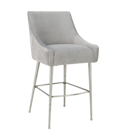 Beatrix Pleated Light Grey Velvet Counter Stool Model: TOV-D6399