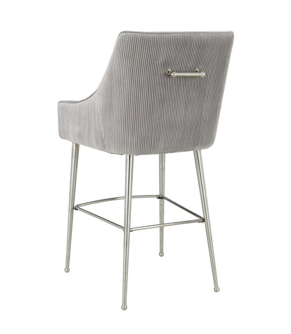 Beatrix Pleated Light Grey Velvet Counter Stool Model: TOV-D6399