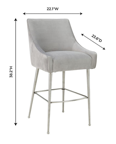 Beatrix Pleated Light Grey Velvet Counter Stool Model: TOV-D6399