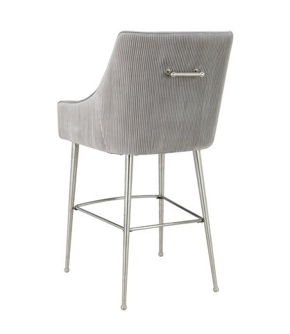 Beatrix Pleated Light Grey Velvet Bar Stool Model: TOV-D6400