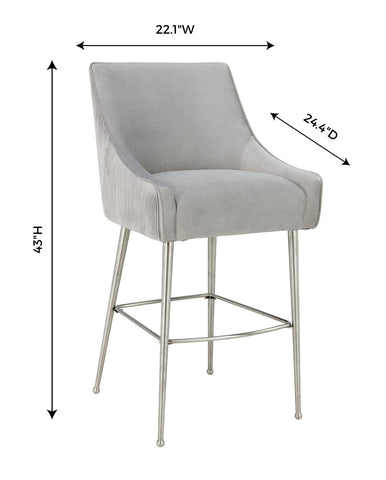 Beatrix Pleated Light Grey Velvet Bar Stool Model: TOV-D6400