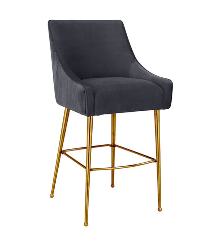 Beatrix Pleated Grey Velvet Bar Stool Model: TOV-D68221