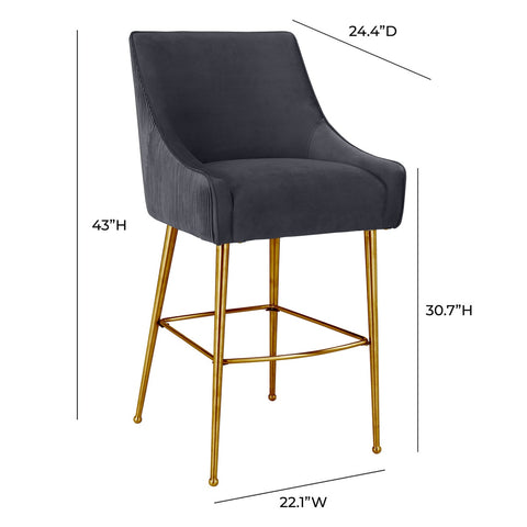 Beatrix Pleated Grey Velvet Bar Stool Model: TOV-D68221