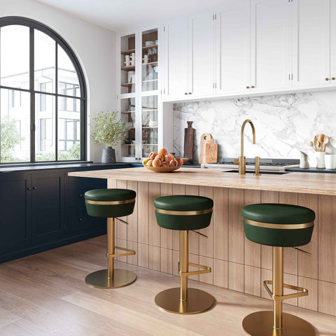 Astro Malachite Green Performance Vegan Leather and Gold Adjustable Stool Model: TOV-D68296