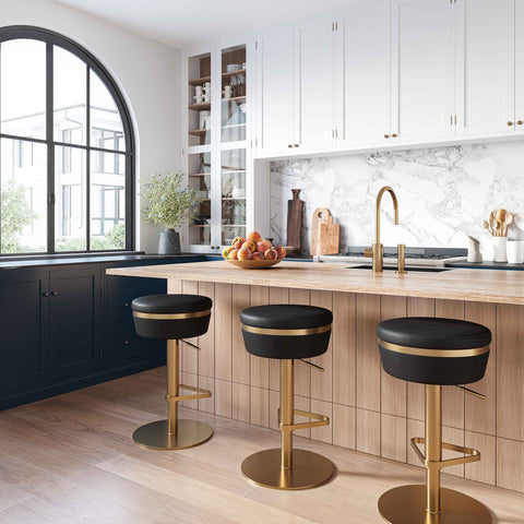 Astro Black Performance Vegan Leather and Gold Adjustable Stool Model: TOV-D68297