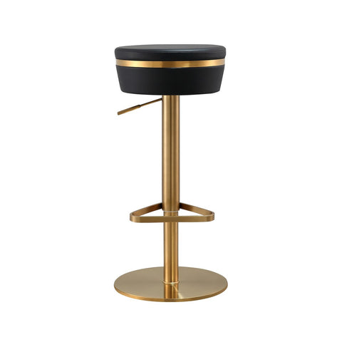 Astro Black Performance Vegan Leather and Gold Adjustable Stool Model: TOV-D68297
