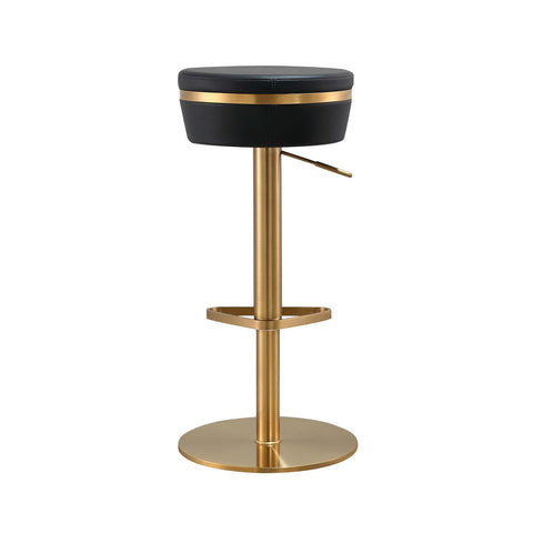 Astro Black Performance Vegan Leather and Gold Adjustable Stool Model: TOV-D68297