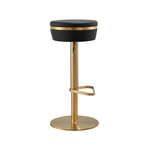 Astro Black Performance Vegan Leather and Gold Adjustable Stool Model: TOV-D68297