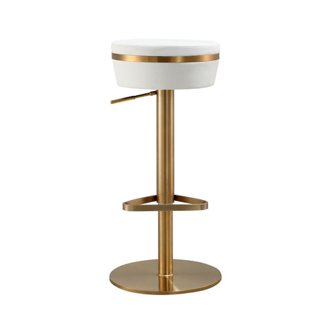 Astro White Performance Vegan Leather and Gold Adjustable Stool Model: TOV-D68298