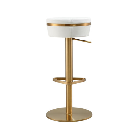 Astro White Performance Vegan Leather and Gold Adjustable Stool Model: TOV-D68298