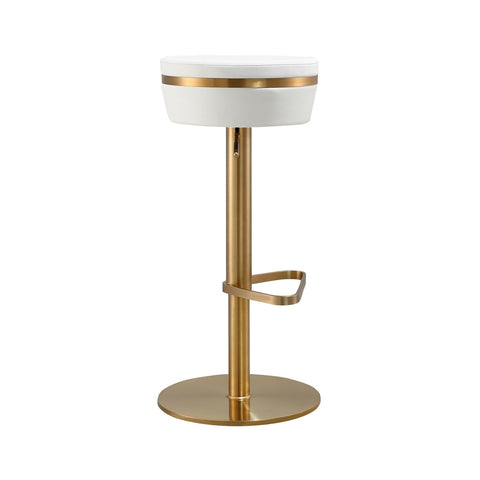 Astro White Performance Vegan Leather and Gold Adjustable Stool Model: TOV-D68298