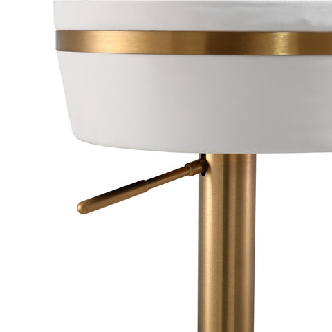Astro White Performance Vegan Leather and Gold Adjustable Stool Model: TOV-D68298