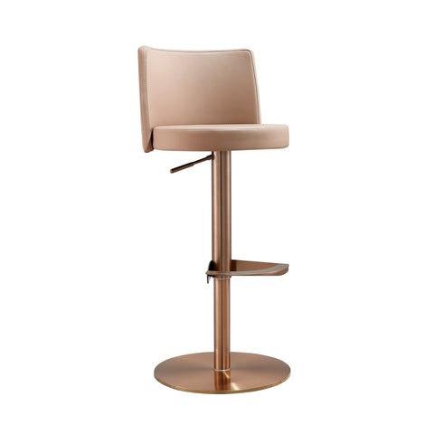 Loosha Cafe Au Lait Performance Vegan Leather and Rose Gold Adjustable Stool Model: TOV-D68299