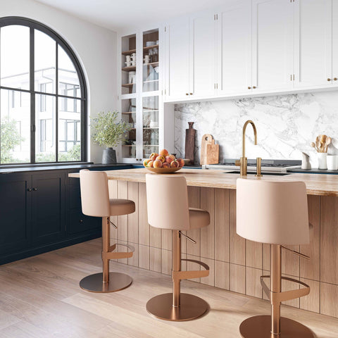 Loosha Cafe Au Lait Performance Vegan Leather and Rose Gold Adjustable Stool Model: TOV-D68299