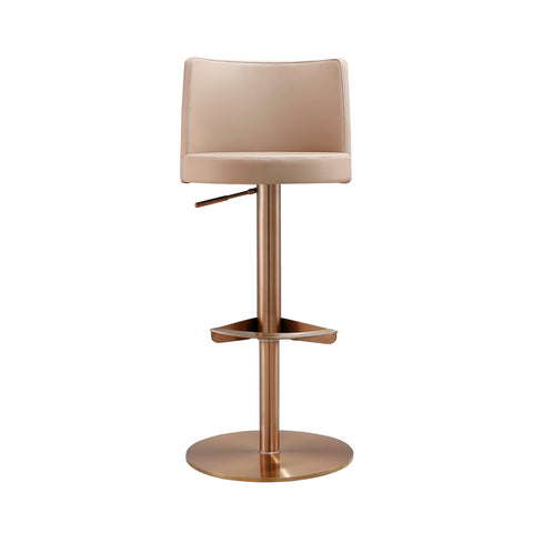 Loosha Cafe Au Lait Performance Vegan Leather and Rose Gold Adjustable Stool Model: TOV-D68299