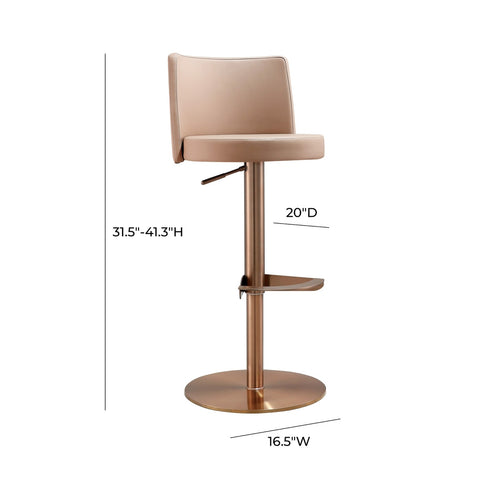 Loosha Cafe Au Lait Performance Vegan Leather and Rose Gold Adjustable Stool Model: TOV-D68299