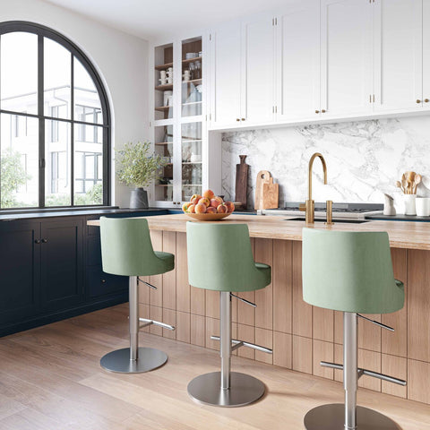 Reagan Sea Foam Green Performance Vegan Leather and Silver Adjustable Stool Model: TOV-D68300