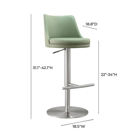 Reagan Sea Foam Green Performance Vegan Leather and Silver Adjustable Stool Model: TOV-D68300