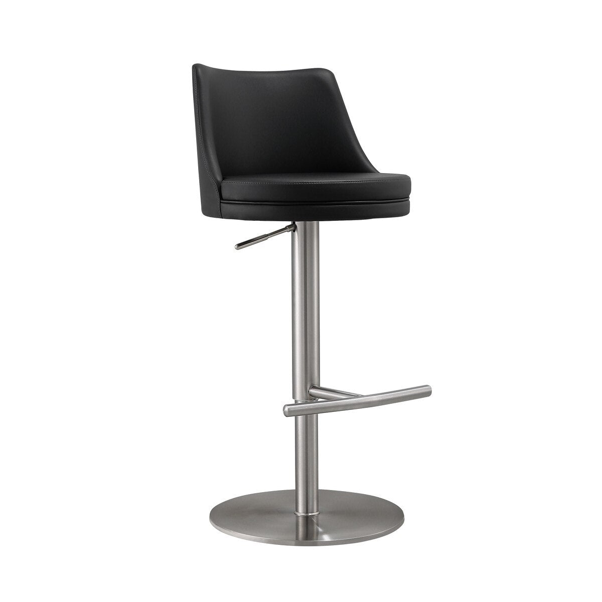 Reagan Black Performance Vegan Leather and Silver Adjustable Stool Model: TOV-D68301