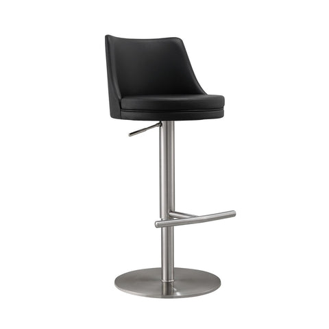 Reagan Black Performance Vegan Leather and Silver Adjustable Stool Model: TOV-D68301