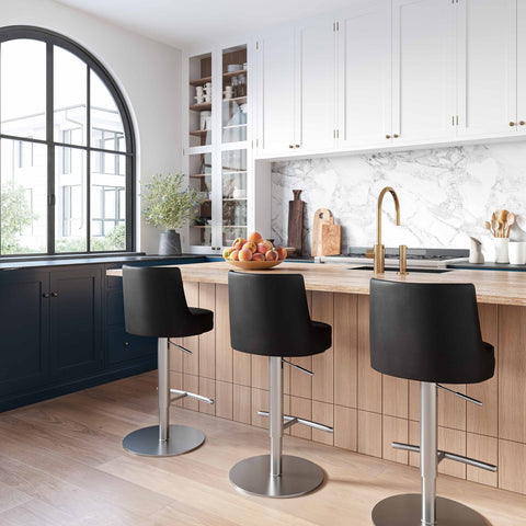 Reagan Black Performance Vegan Leather and Silver Adjustable Stool Model: TOV-D68301