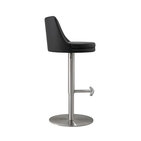 Reagan Black Performance Vegan Leather and Silver Adjustable Stool Model: TOV-D68301