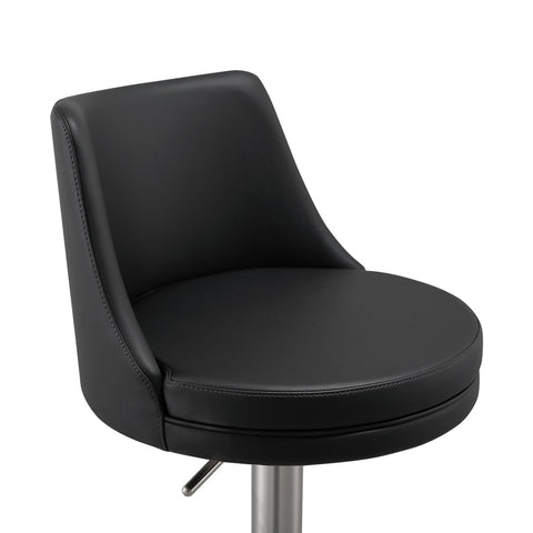 Reagan Black Performance Vegan Leather and Silver Adjustable Stool Model: TOV-D68301