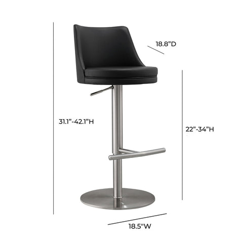 Reagan Black Performance Vegan Leather and Silver Adjustable Stool Model: TOV-D68301