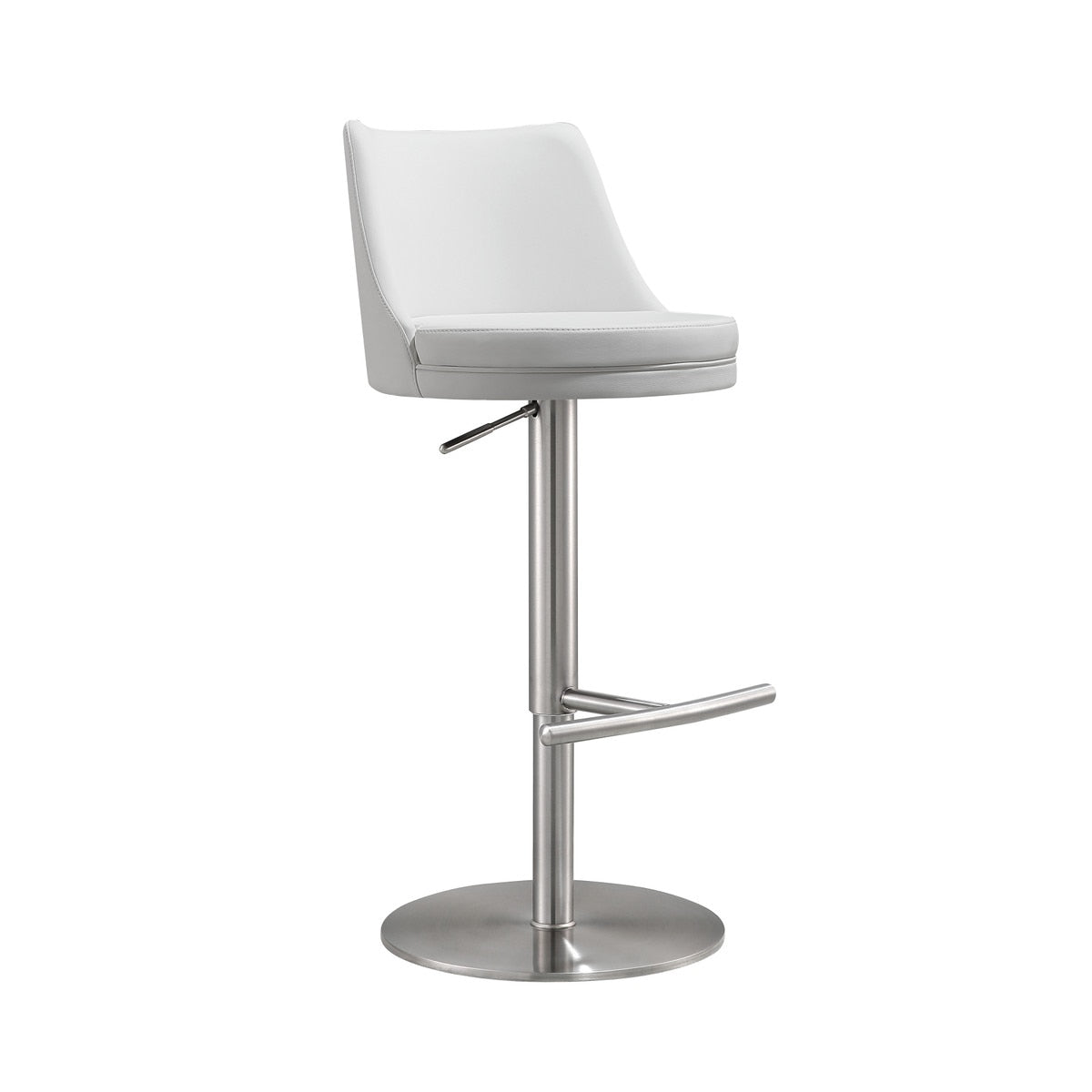 Reagan White Performance Vegan Leather and Silver Adjustable Stool Model: TOV-D68302