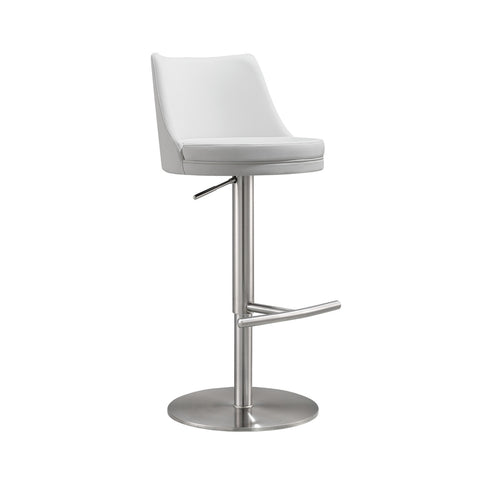Reagan White Performance Vegan Leather and Silver Adjustable Stool Model: TOV-D68302