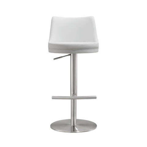 Reagan White Performance Vegan Leather and Silver Adjustable Stool Model: TOV-D68302
