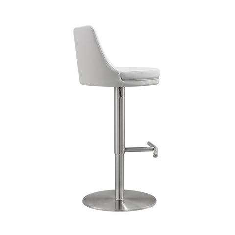 Reagan White Performance Vegan Leather and Silver Adjustable Stool Model: TOV-D68302