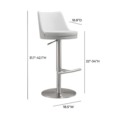 Reagan White Performance Vegan Leather and Silver Adjustable Stool Model: TOV-D68302