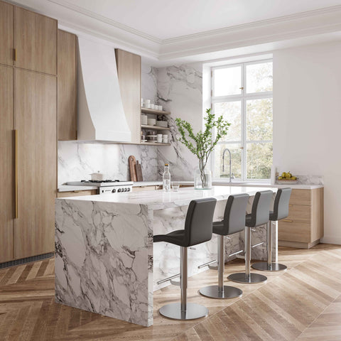 Paddy Dark Grey Performance Vegan Leather on Silver Adjustable Stool Model: TOV-D68624