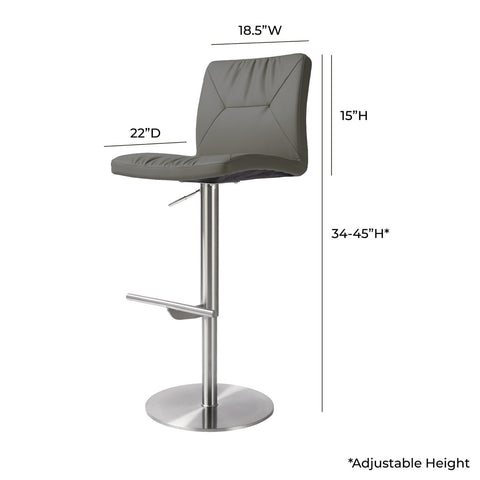 Paddy Dark Grey Performance Vegan Leather on Silver Adjustable Stool Model: TOV-D68624