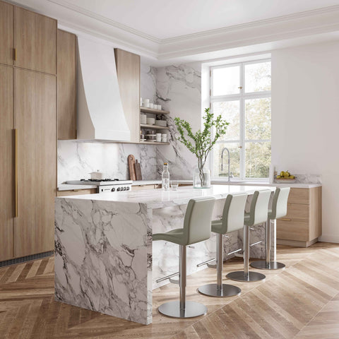 Paddy Light Grey Performance Vegan Leather on Silver Adjustable Stool Model: TOV-D68625