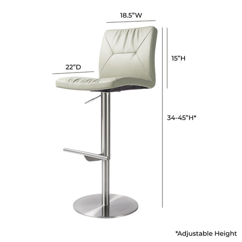 Paddy Light Grey Performance Vegan Leather on Silver Adjustable Stool Model: TOV-D68625