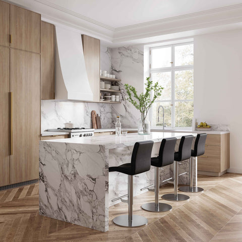 Paddy Black Performance Vegan Leather on Silver Adjustable Stool Model: TOV-D68626