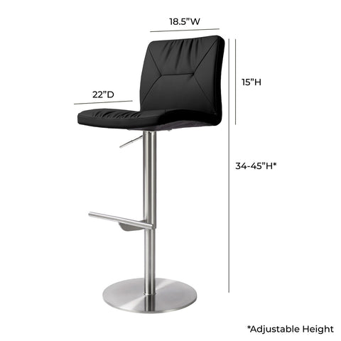Paddy Black Performance Vegan Leather on Silver Adjustable Stool Model: TOV-D68626