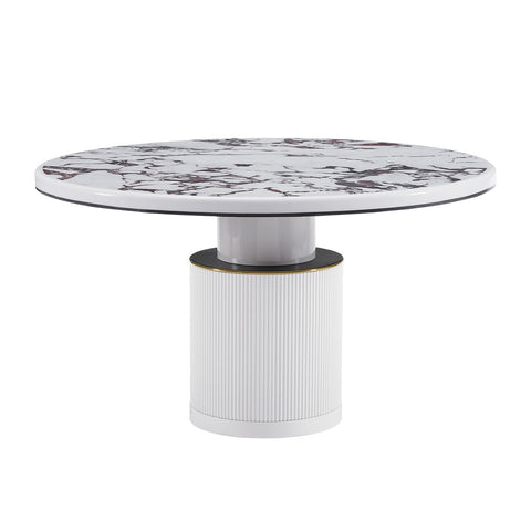 Vanessa White Marble Lacquer 53" Round Dining Table Model: TOV-D68760