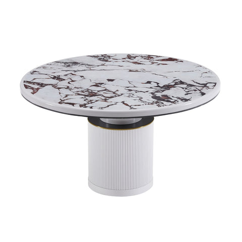 Vanessa White Marble Lacquer 53" Round Dining Table Model: TOV-D68760