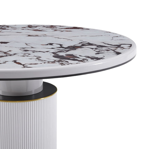 Vanessa White Marble Lacquer 53" Round Dining Table Model: TOV-D68760