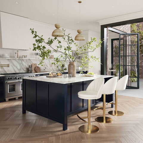 Venus Cream Performance Vegan Leather and Gold Adjustable Swivel Stool Model: TOV-D68827