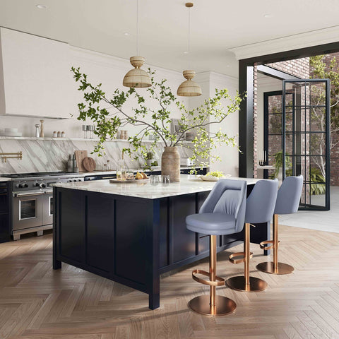 Maven Lavender Mist Performance Vegan Leather and Rose Gold Adjustable Swivel Stool Model: TOV-D68828