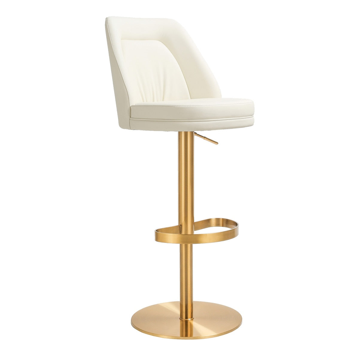 Maven Cream Performance Vegan Leather and Gold Adjustable Swivel Stool Model: TOV-D68829