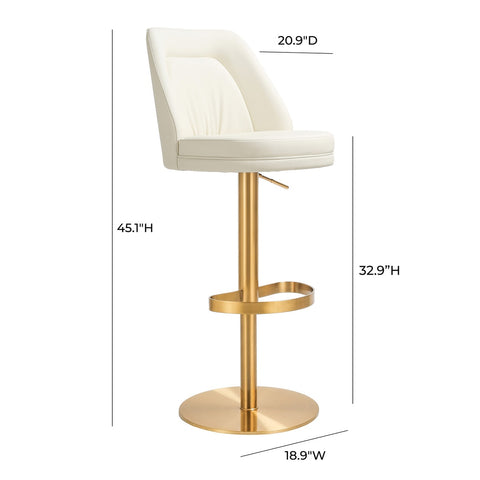 Maven Cream Performance Vegan Leather and Gold Adjustable Swivel Stool Model: TOV-D68829