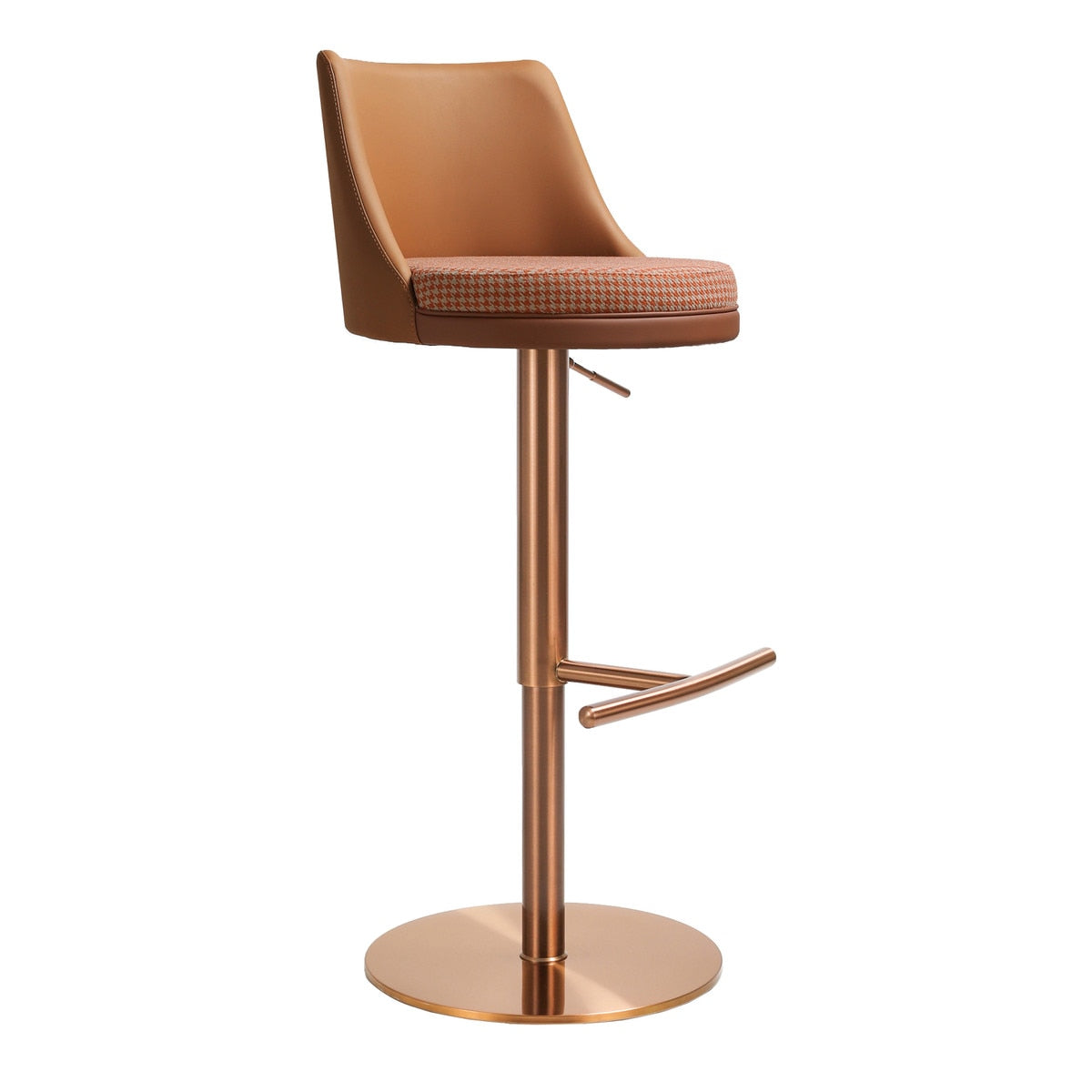 Reagan Cafe Au Lait Performance Vegan Leather and Houndstooth Adjustable Swivel Stool Model: TOV-D68830